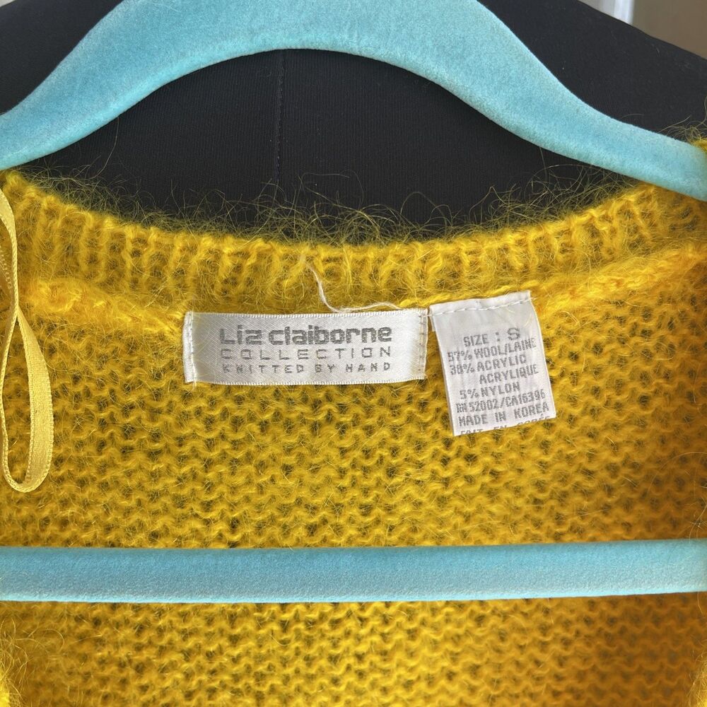 Vintage Liz Claiborne Sweater Wool Mohair Blend Yellow MARIGOLD Pullover S - Picture 3 of 9